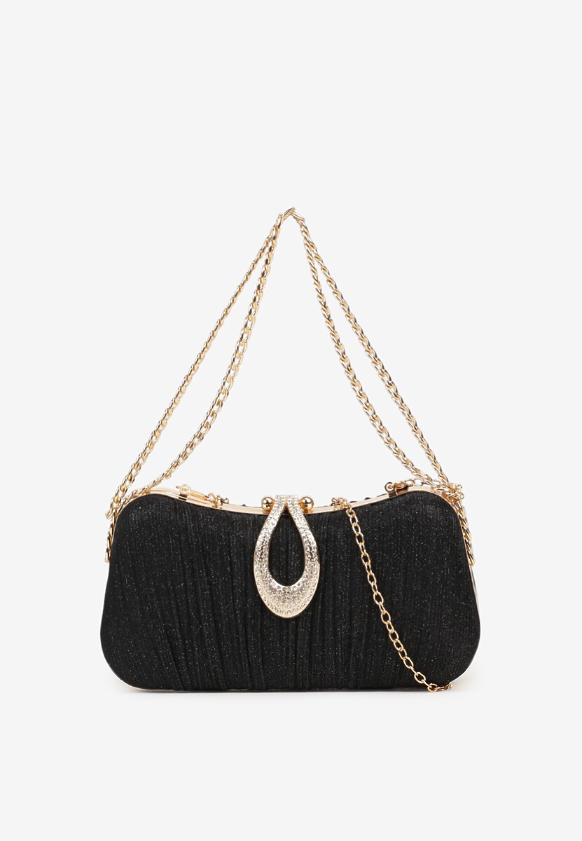 Czarna Torebka Kopertówka na Łańcuszku Zdobiona Cyrkoniową Aplikacją  Elkarria