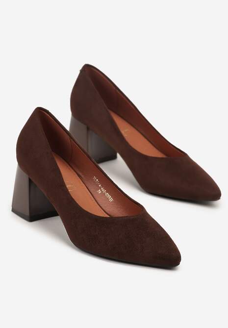 Brązowe Czółenka Vices na Stożku z Wkładką ze Skóry Naturalnej Esande