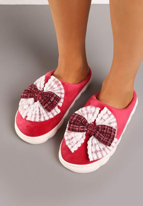 Bordowe Kapcie Vices na Grubej Podeszwie z Ozdobną Kokardą Tinnella