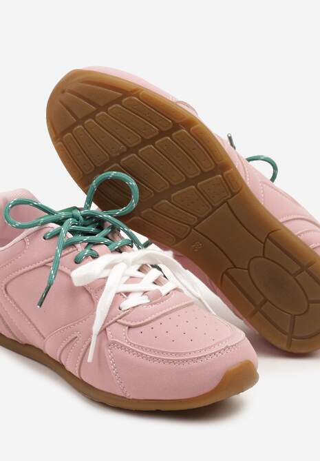 Różowe Sneakersy Ozdobione Przeszyciami i Podwójnym Sznurowaniem Telisaria