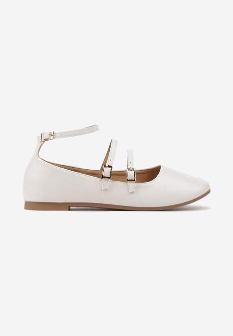 Białe Klasyczne Balerinki Zapinane na Paseczki z Ozdobnymi Klamerkami Lerithana