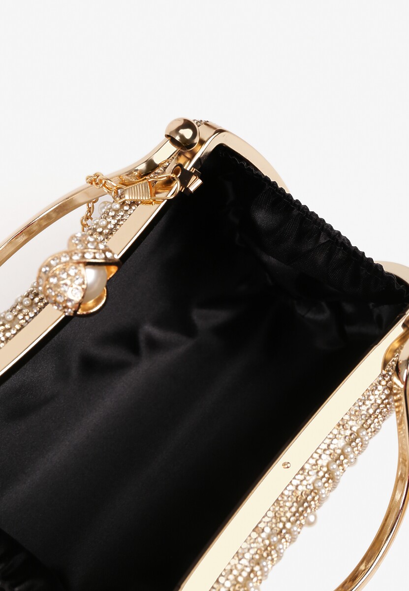 Złota Torebka Kopertówka z Cyrkoniami i Perełkami Fesinra