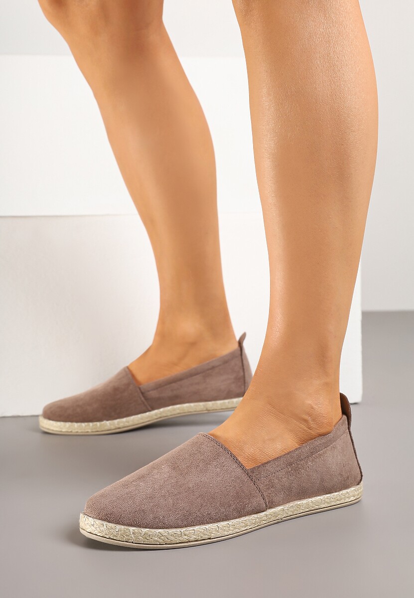 Ciemnobeżowe Płaskie Espadryle z Plecionką na Podeszwie Julietae