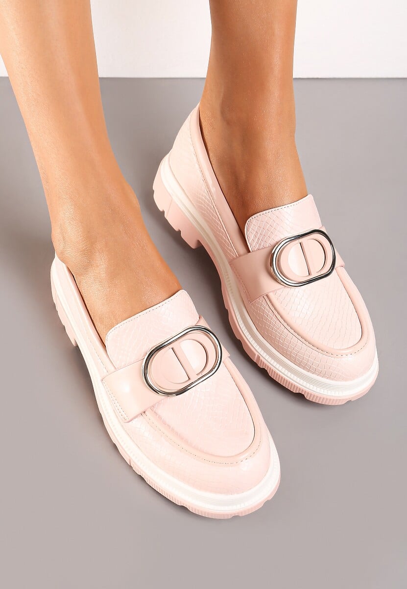 Różowe Mokasyny z Metaliczną Aplikacją i Delikatnym Printem Unica