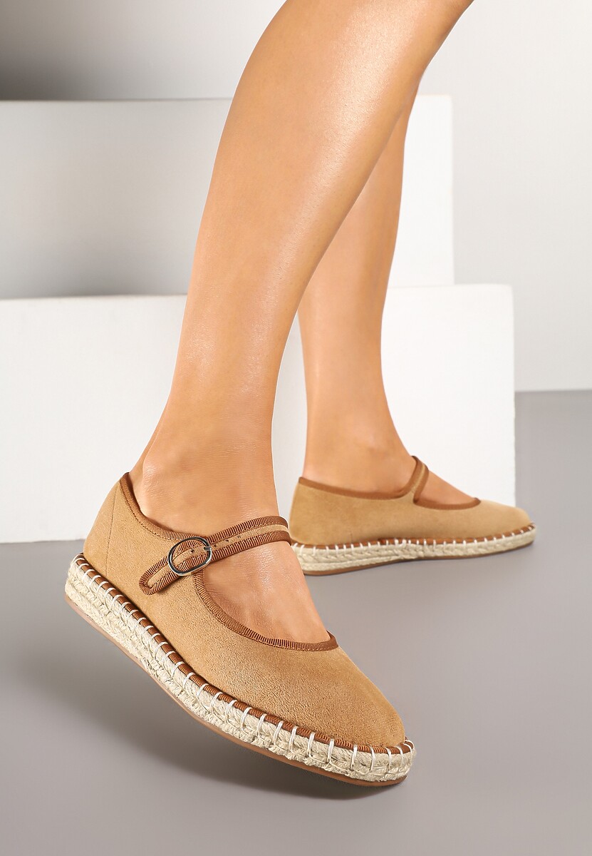 Brązowe Espadryle z Ekozamszu Zapinane na Pasek z Klamerką Deolisse