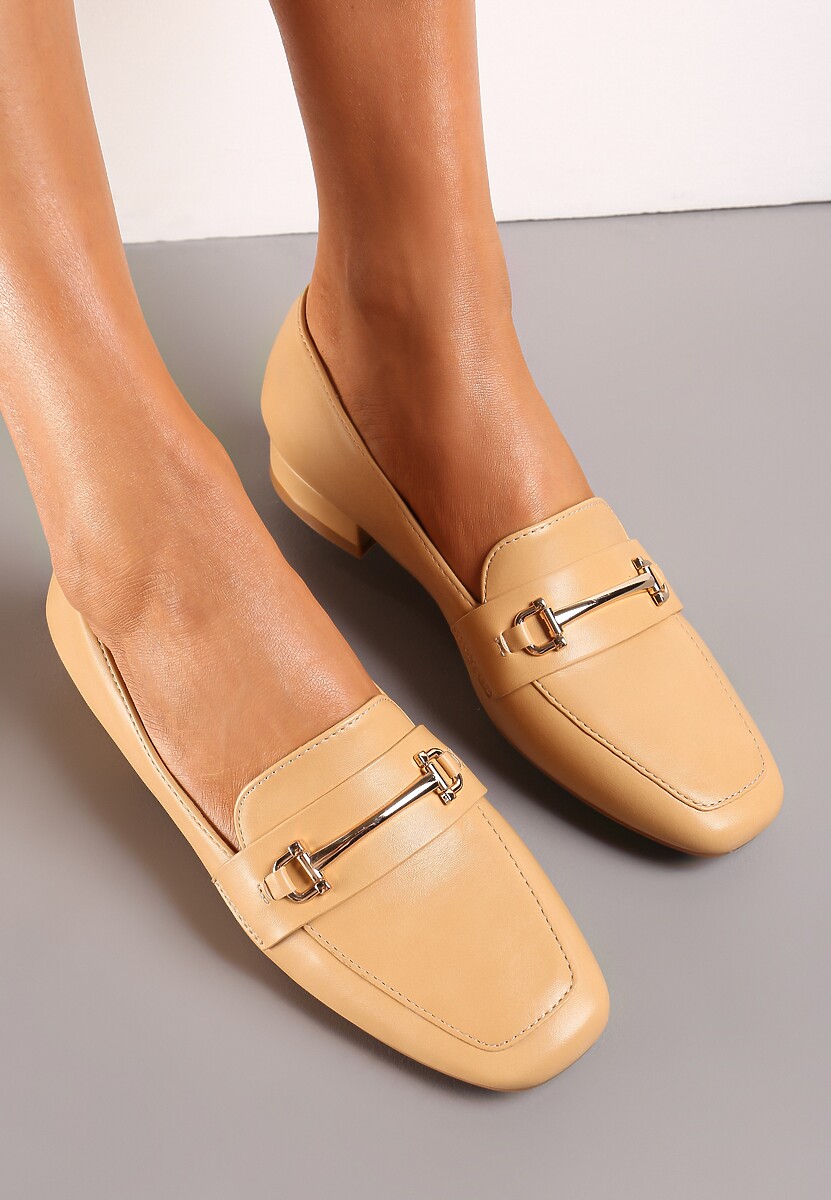 Ciemnobeżowe Mokasyny z Klamerką i Kwadratowym Noskiem Zinven