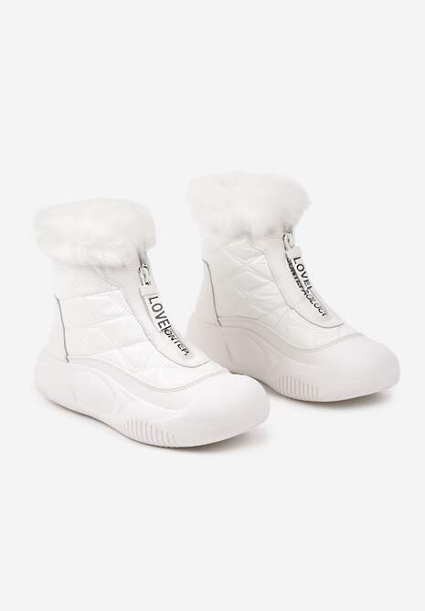 Białe Śniegowce Vices na Platformie z Pikowaną Cholewką i Futerkiem Gemitana