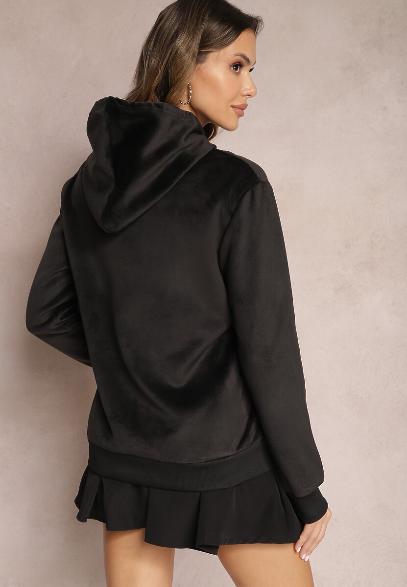 Czarna Welurowa Bluza z Haftowanym Napisem Hastte