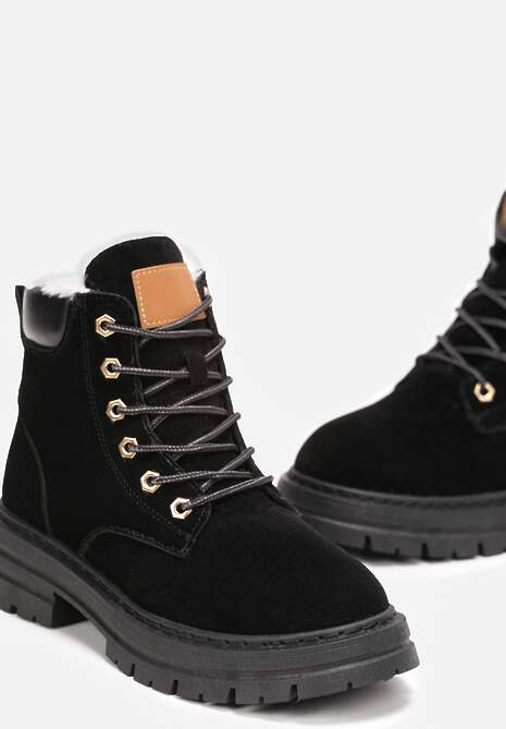 Czarne Trapery Botki Mocno Ocieplone Sztucznym Futerkiem Sedonna