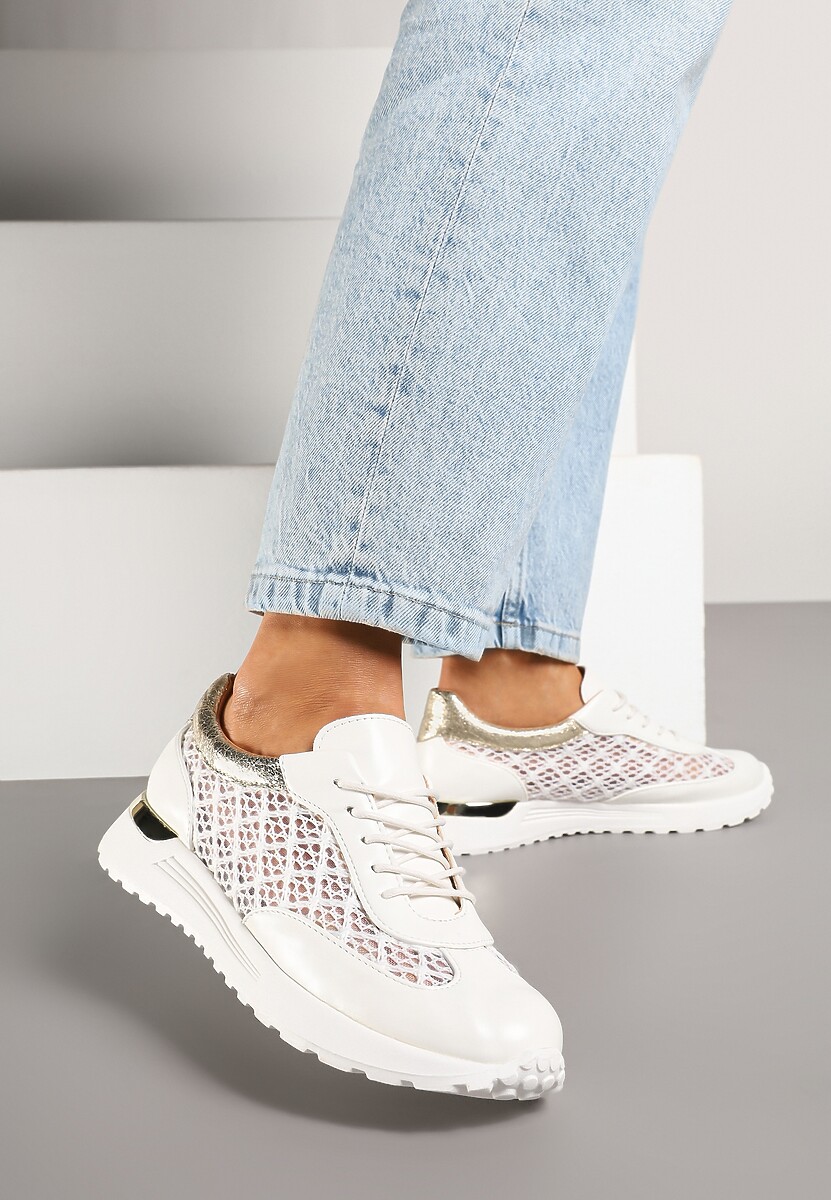 Czarne Ażurowe Sneakersy na Podeszwie z Metaliczną Wstawką Neomira