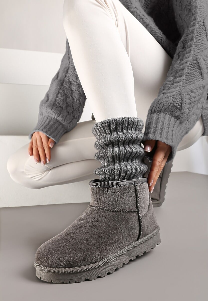 Ciemnobeżowe Casualowe Ocieplane Śniegowce na Płaskiej Podeszwie Emelunetta