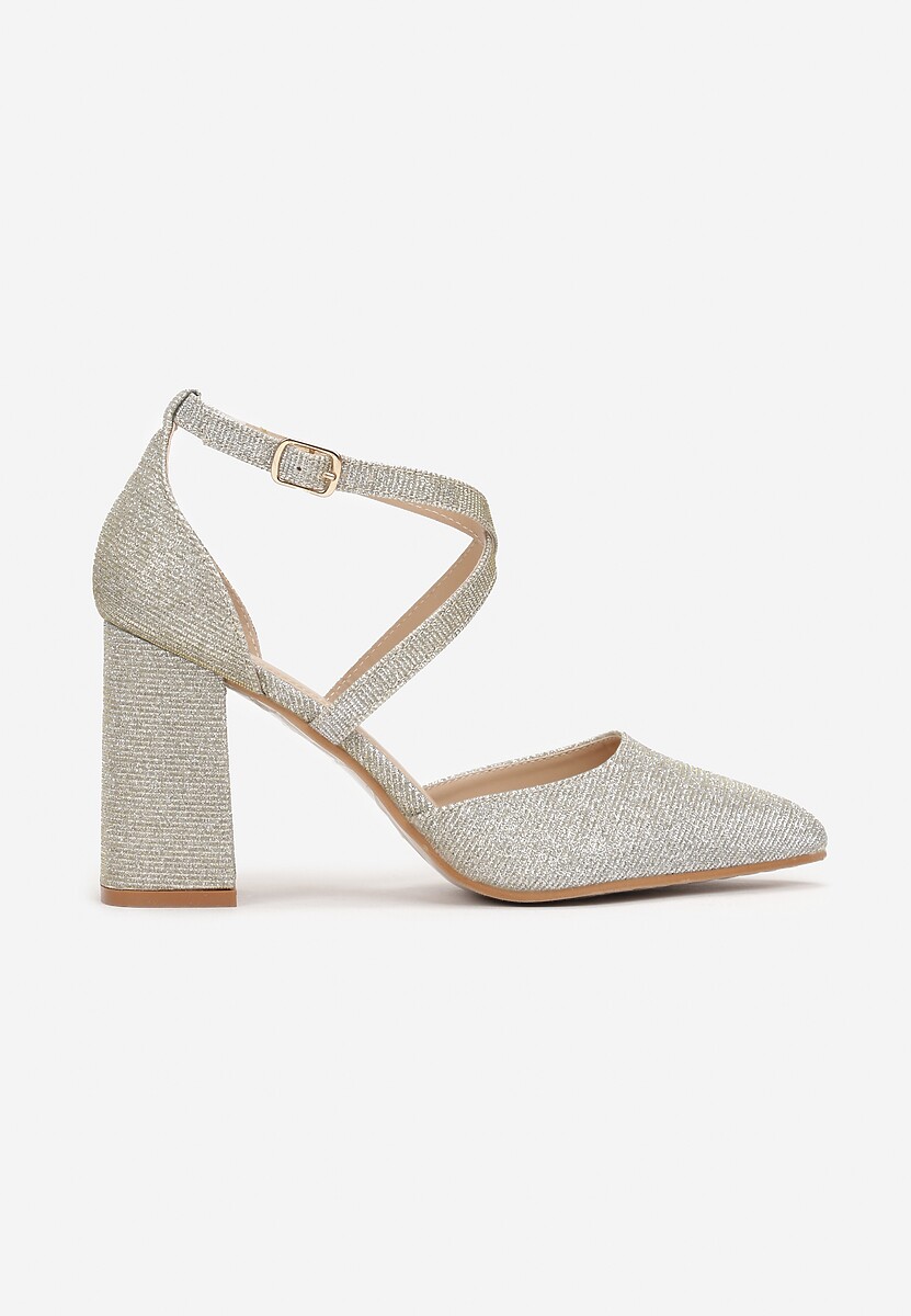 Złote Czółenka z Brokatem na Słupku Etisa