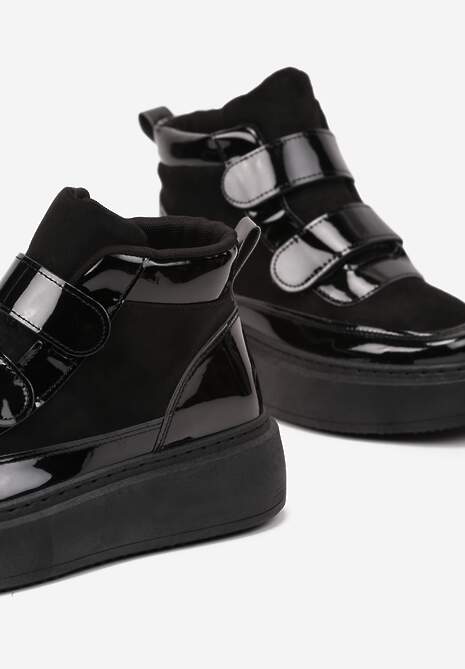 Czarne Botki w Stylu Sneakersów na Platformie z Zapięciem na Rzep Savalithe