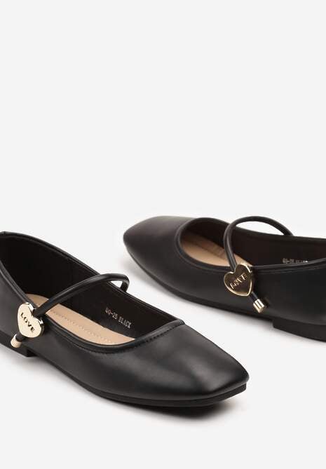 Czarne Balerinki z Kwadratowym Noskiem i Ozdobną Sprzączką Neovia