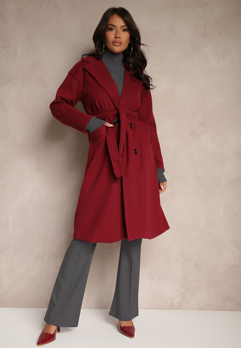 Jasnobrązowy Płaszcz Dwurzędowy Wiązany Meollie