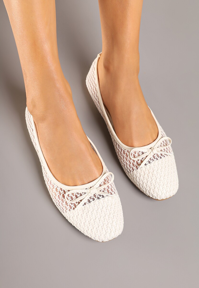 Beżowe Siateczkowe Balerinki z Ozdobną Kokardką Nairisola
