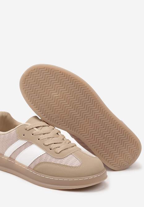 Ciemnobeżowe Sneakersy w Stylu Tenisówek z Paskami Eleaniria