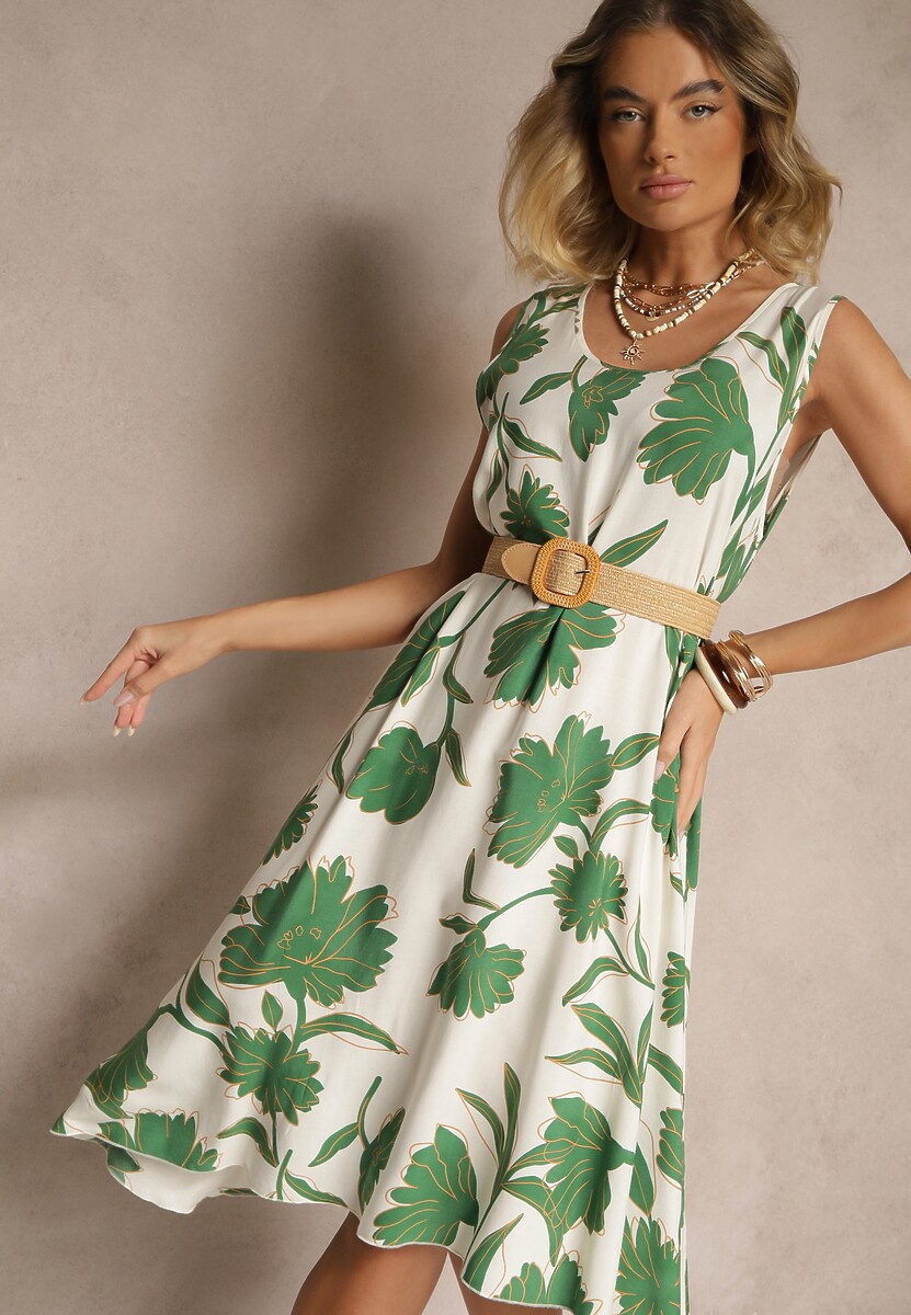 Bordowa Sukienka Bez Rękawów z Tkaniny Wiskozowej w Kwiaty Orrivia