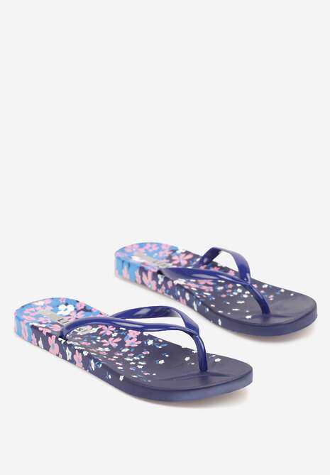 Granatowe Piankowe Japonki ze Wzorem w Kwiaty Gleandra