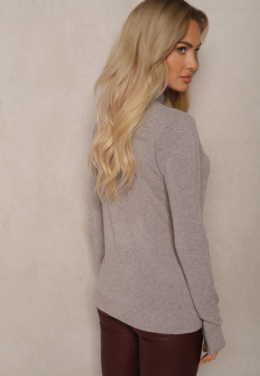 Ciemnobeżowy Półgolf o Klasycznym Fasonie z Kaszmirem i Wiskozą Zailana