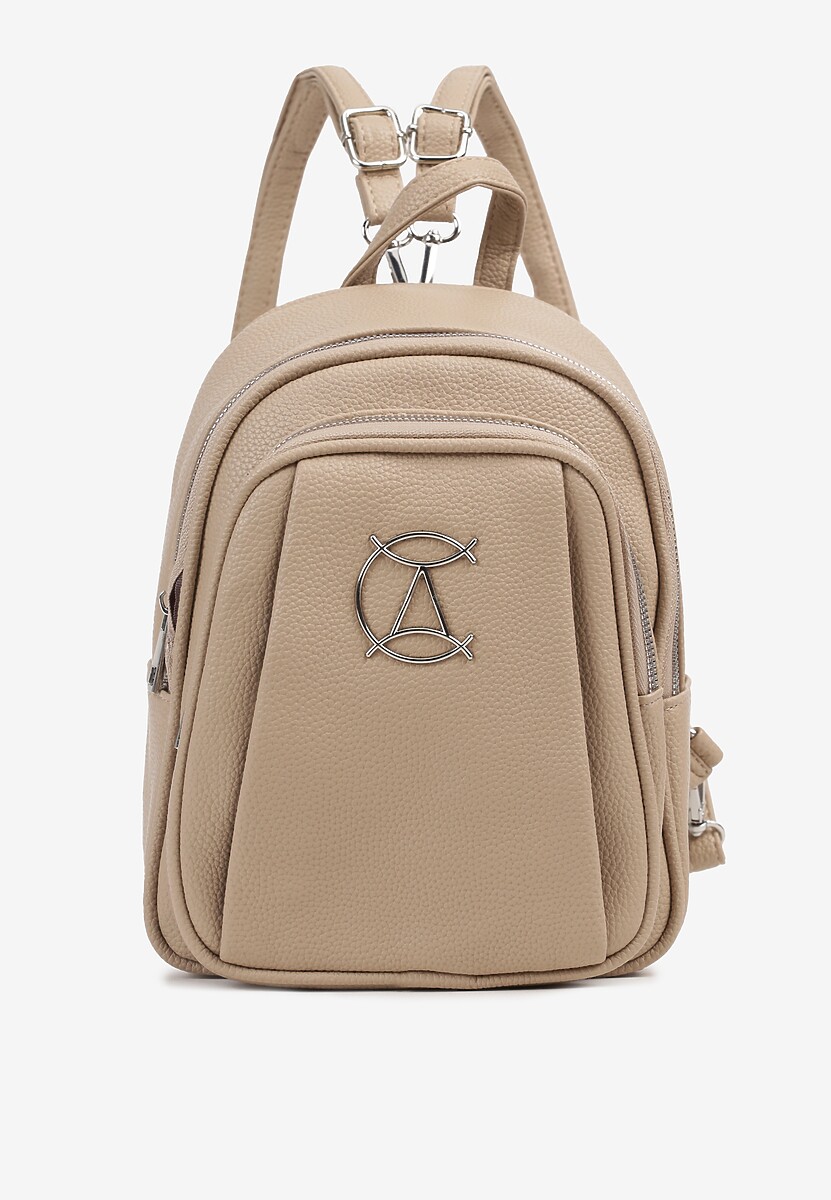 Ciemnobeżowy Klasyczny Plecak Zdobiony Metalowym Detalem z Regulowanymi Szelkami Ravandelle