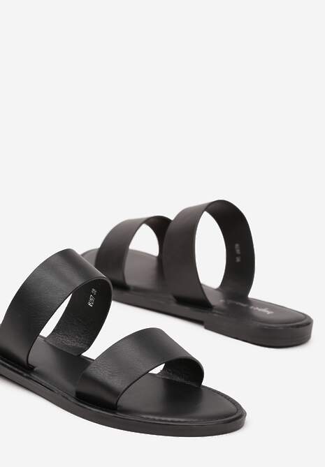 Czarne Basicowe Klapki Ozdobione Dwoma Paskami Lorfitra