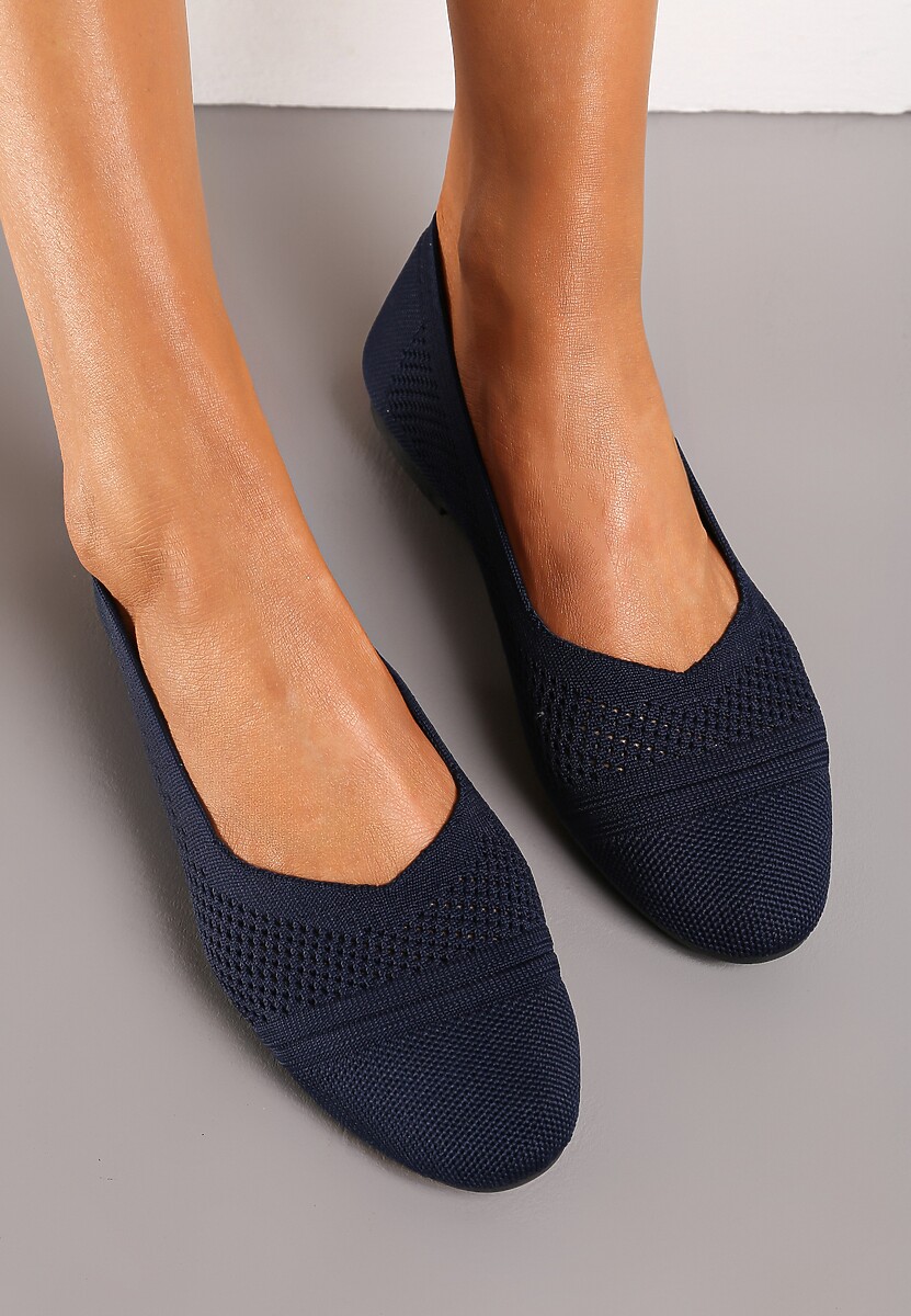 Ciemnobeżowe Płaskie Balerinki z Siateczkowego Materiału Nelibra