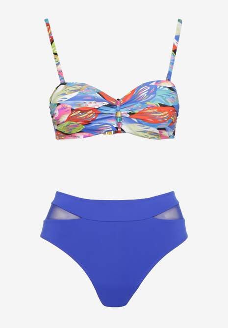 Niebieskie Bikini Majtki Typu Figi i Biustonosz w Abstrakcyjny Motyw Anitlle
