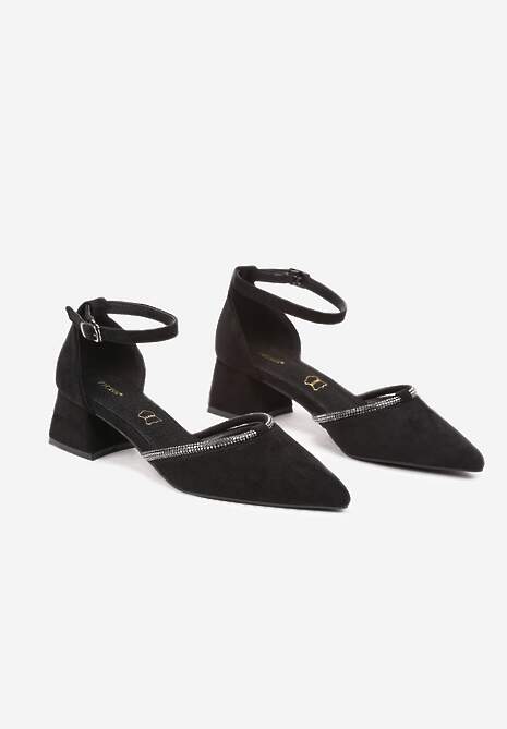 Czarne Czółenka Vices na Słupku z Wkładką ze Skóry Naturalnej i Cyrkoniami Learetha