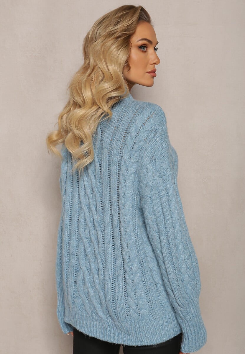 Niebieski Luźny Golf w Ozdobny Splot Atterta