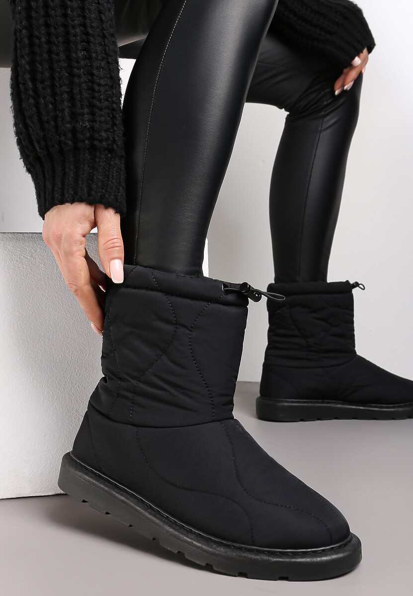 Ciemnobeżowe Ocieplane Śniegowce z Protektorem z Pikowanego Materiału Siani