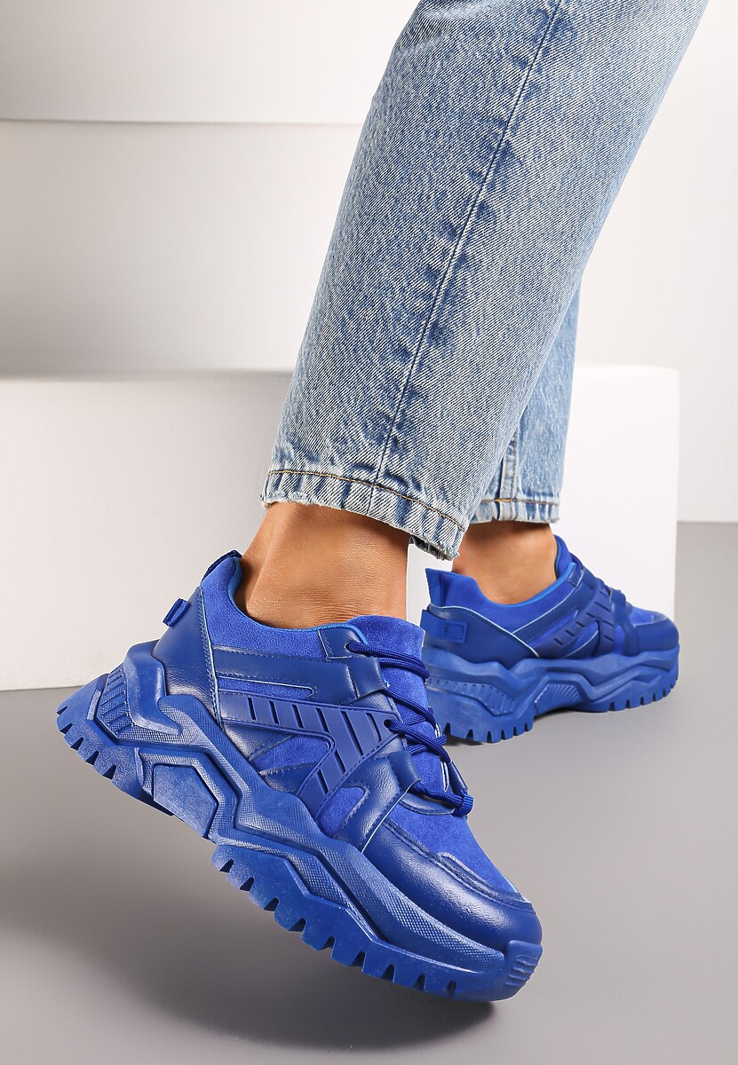 Niebieskie Sneakersy Sznurowane na Grubej Podeszwie Releta