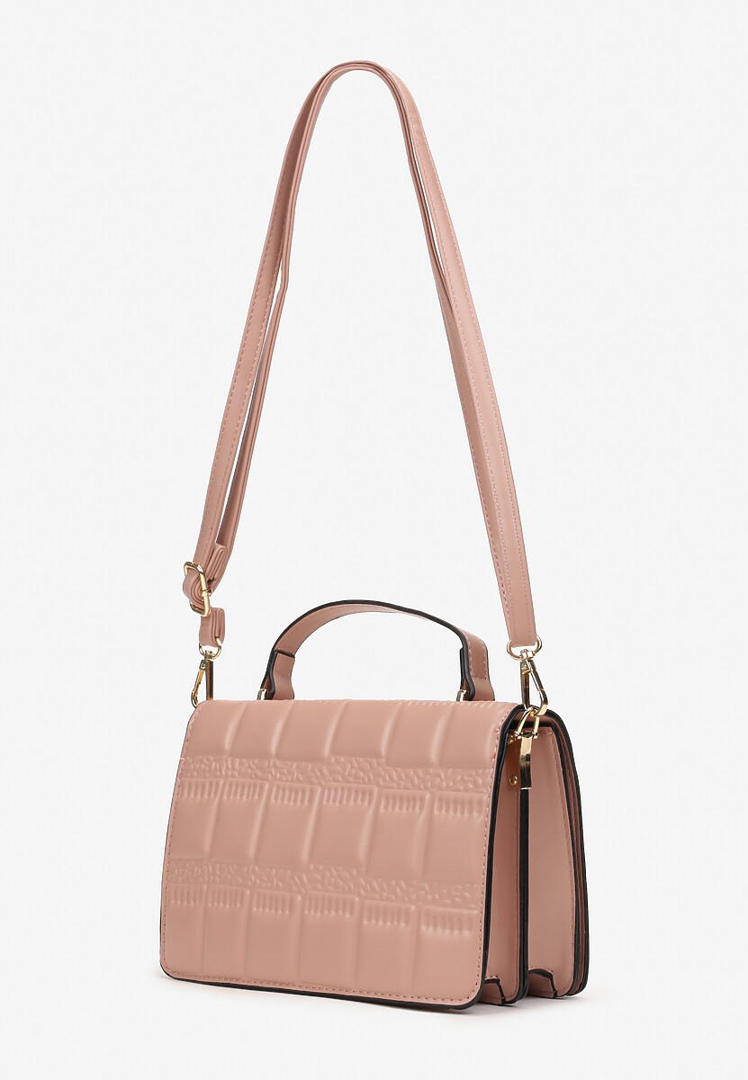 Różowa Pikowana Torebka na Ramię z Odpinanym Paskiem i Magnetycznym Zapięciem Eidema