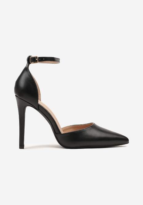 Czarne Szpilki z Noskiem w Szpic i Paskiem przy Kostce Elarimea