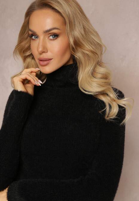 Czarny Golf Wełniany Prążkowany Detova