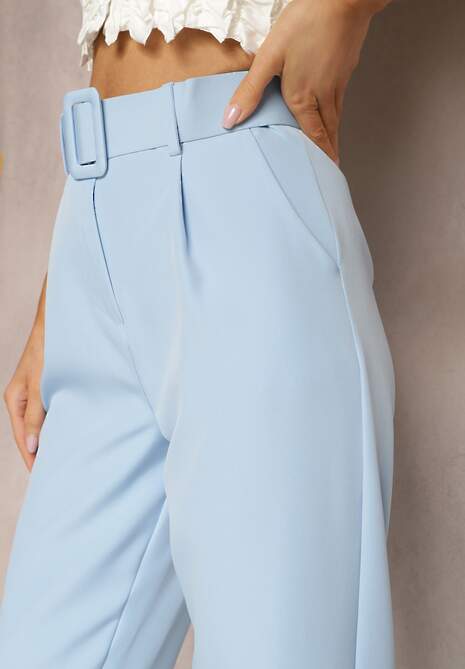 Jasnoniebieskie Spodnie Garniturowe High Waist z Paskiem Wenus