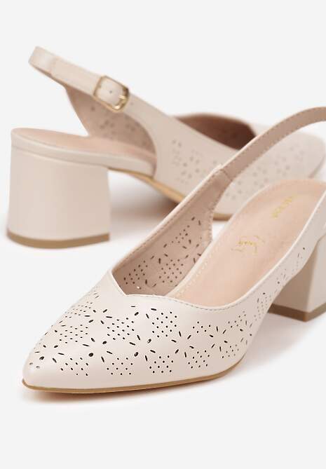 Beżowe Sandały Vices na Słupku Slingback z Ażurową Cholewką i Skórzaną Wkładką Tiranis