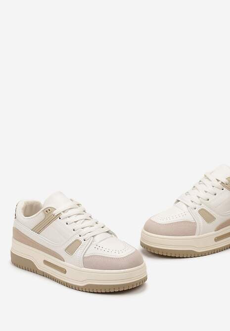 Beżowe Sneakersy ze Wstawkami z Ekozamszu na Grubej Podeszwie Anecta