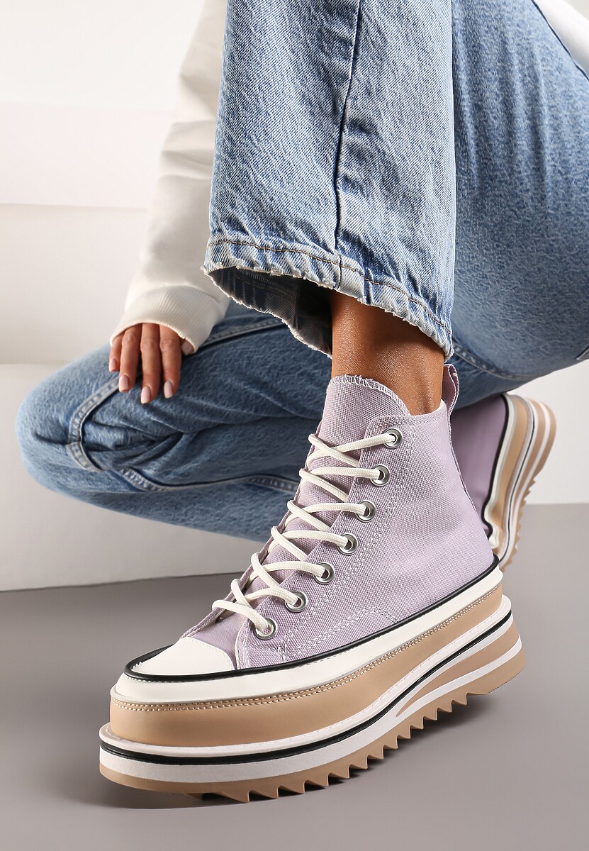 Białe Trampki na Wysokiej Platformie z Cholewką za Kostkę Anlitela