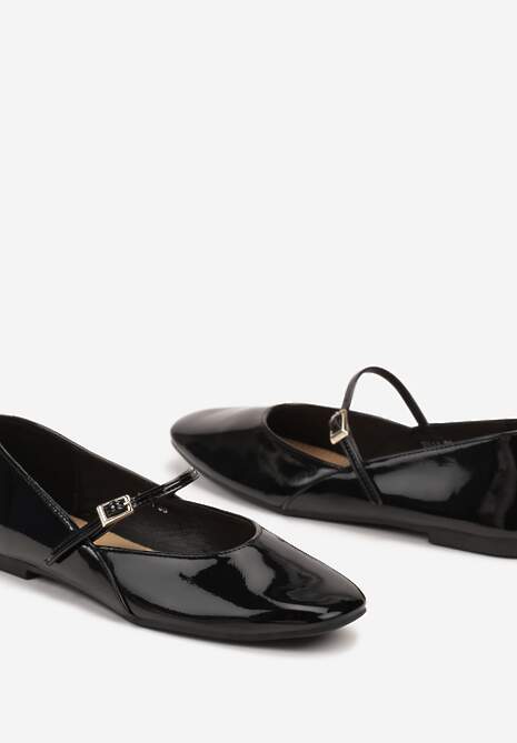 Czarne Casualowe Balerinki Mary Jane z Ozdobnym Paseczkiem ze Sprzączką Nailira