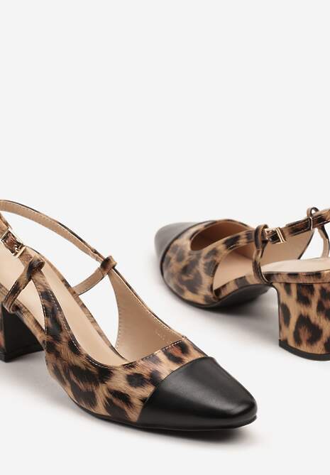 Panterkowe Sandały ma Kwadratowym Słupku ze Sprzączką i Noskiem z Detalem Tuvea