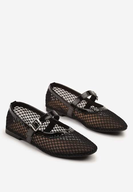 Czarne Siateczkowe Balerinki w Stylu Mary Jane Annivira