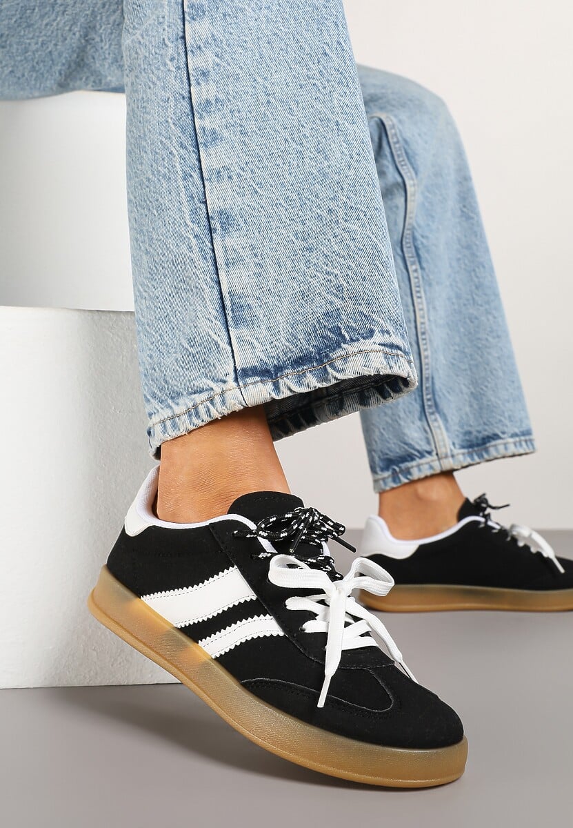 Czarno-Białe Sneakersy w Stylu Klasycznych Tenisówek z Ekozamszu Lorlevia
