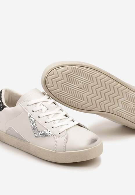 Biało-Czarne Sneakersy Sznurowane z Cholewką przed Kostkę z Brokatem Toneri