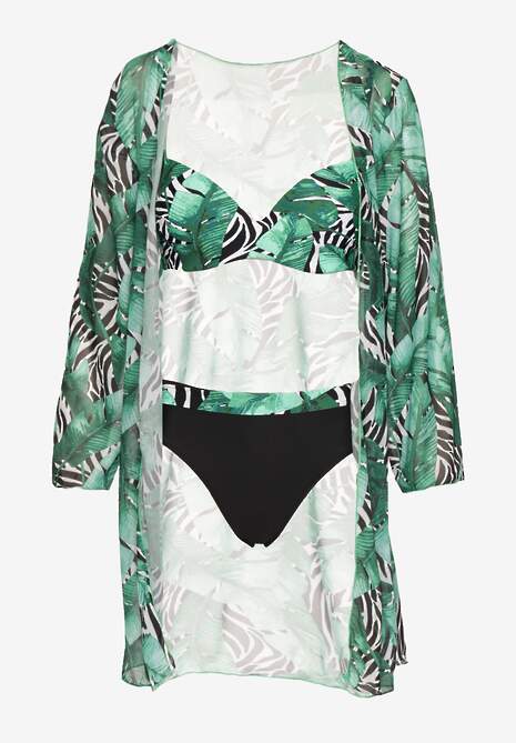 Zielono-Czarne Bikini Majtki Figi Biustonosz i Siateczkowa Narzutka Folanisse