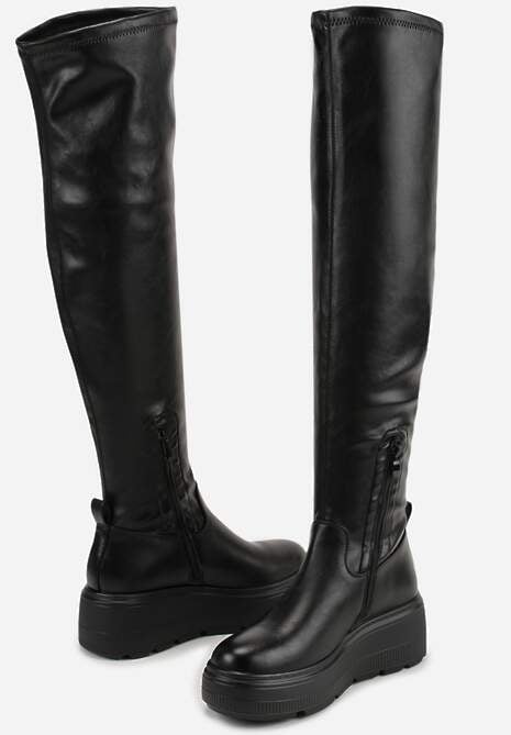 Czarne Kozaki na Platformie w Stylu Tech Gothic Anandria