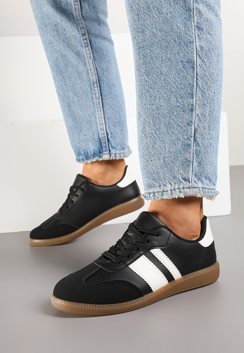 Czarne Sneakersy w Stylu Tenisówek z Paskami Danareth
