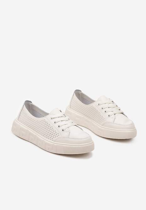 Beżowe Sneakersy ze Skóry Naturalnej z Perforacją Isolena