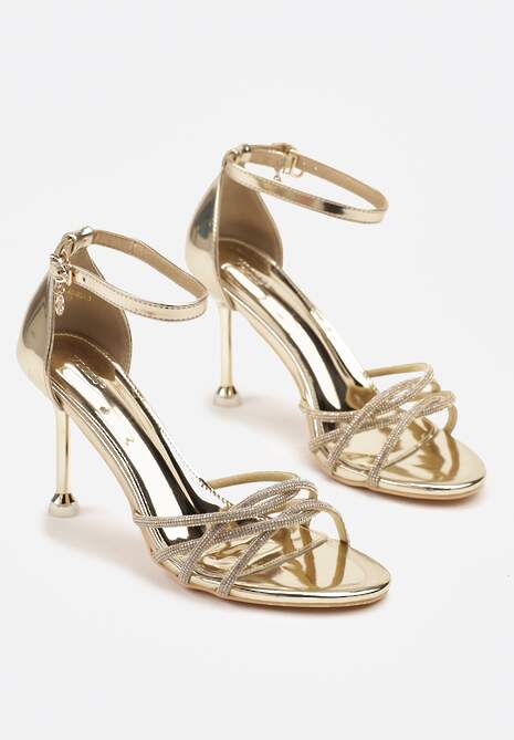 Złote Sandały Vices na Szpilce Ozdobione Cyrkoniami Nitalena