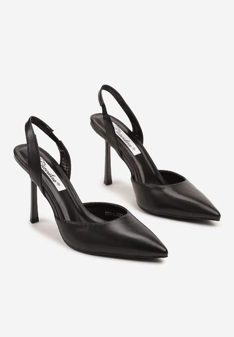 Czarne Sandały na Szpilce ze Szpiczastym Noskiem i Odkrytą Piętą Deralise